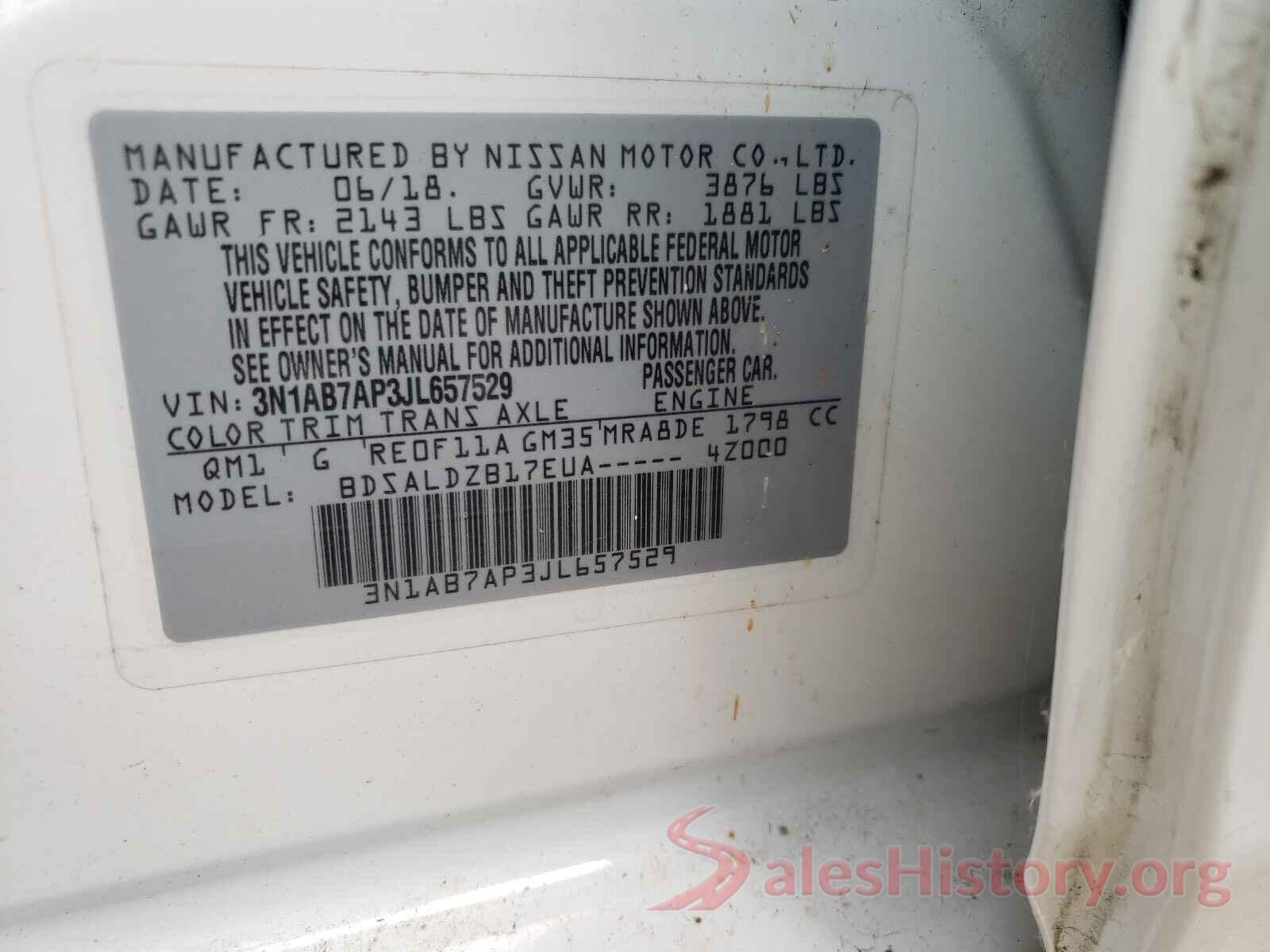 3N1AB7AP3JL657529 2018 NISSAN SENTRA