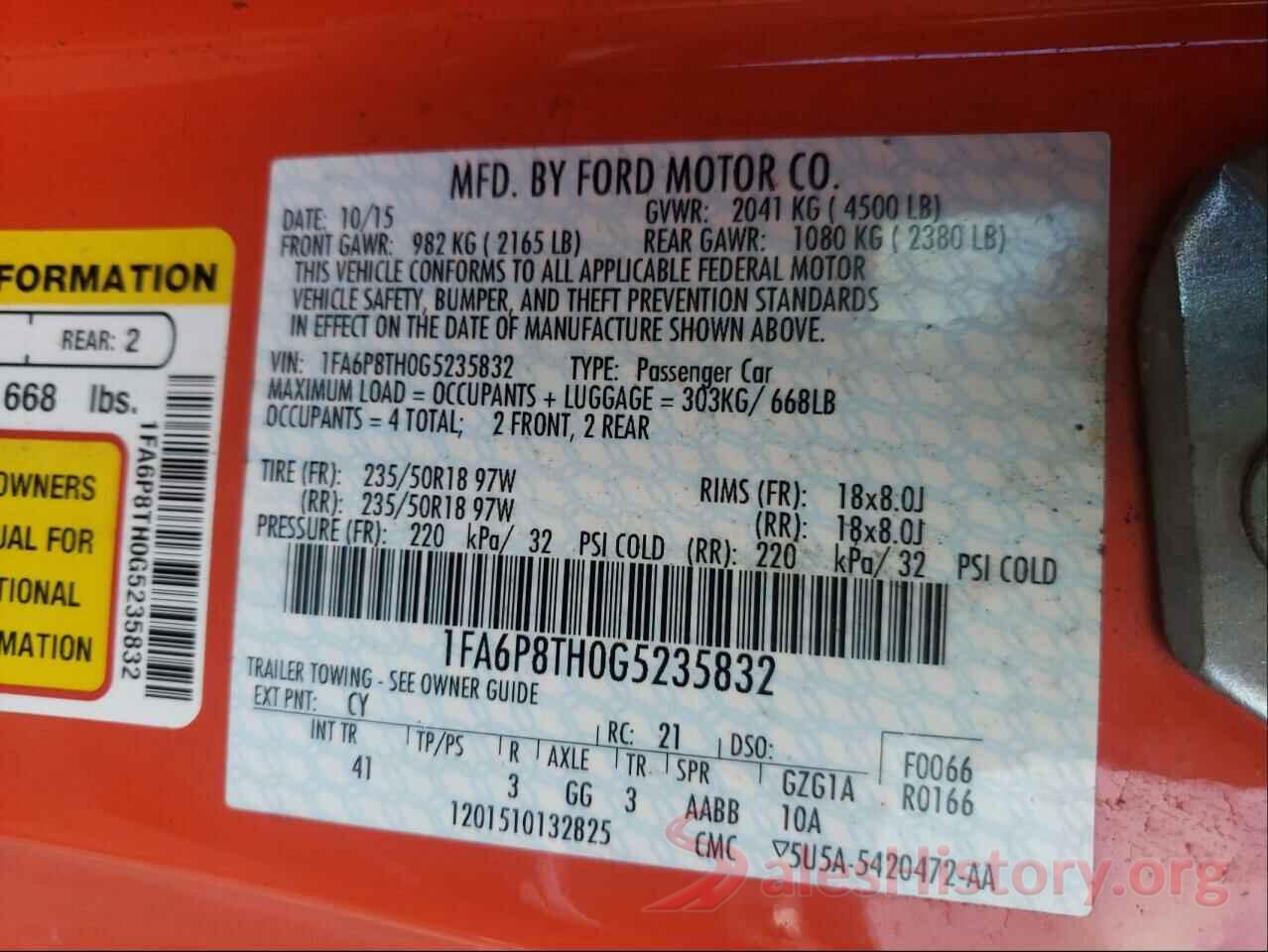 1FA6P8TH0G5235832 2016 FORD MUSTANG