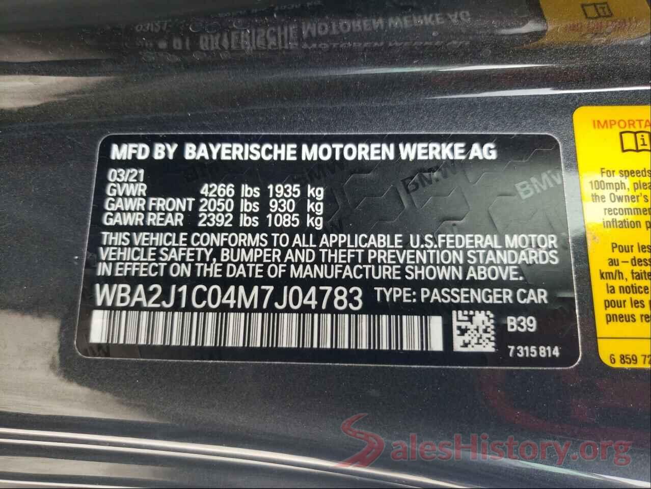 WBA2J1C04M7J04783 2021 BMW 2 SERIES