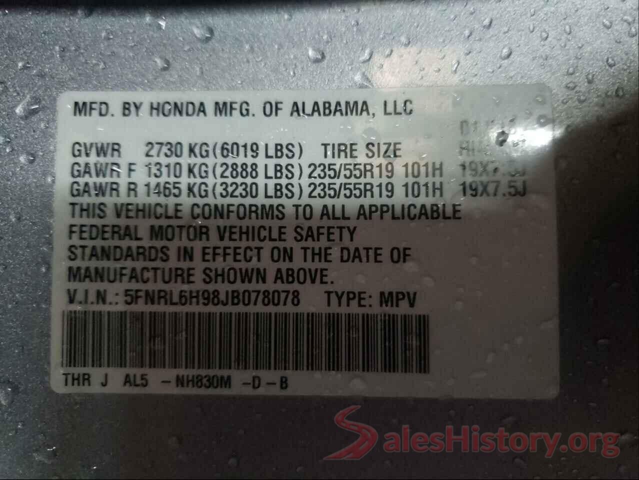 5FNRL6H98JB078078 2018 HONDA ODYSSEY