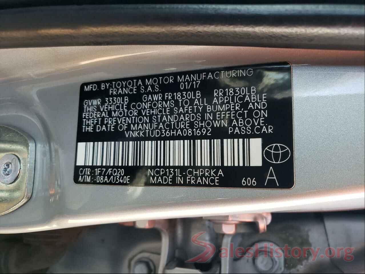 VNKKTUD36HA081692 2017 TOYOTA YARIS