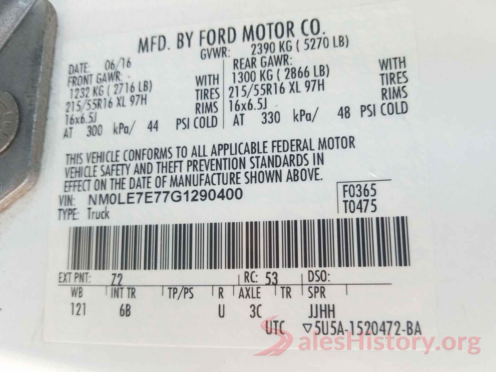 NM0LE7E77G1290400 2016 FORD TRANSIT CO