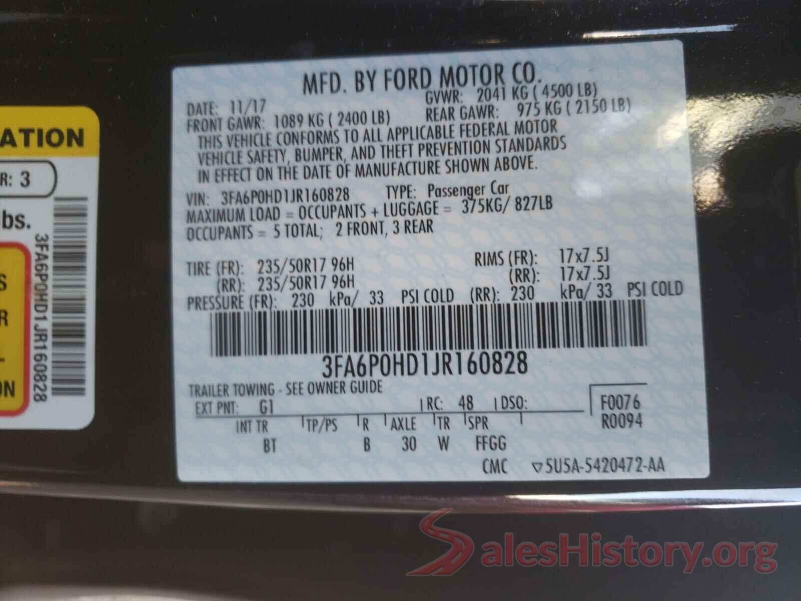 3FA6P0HD1JR160828 2018 FORD FUSION