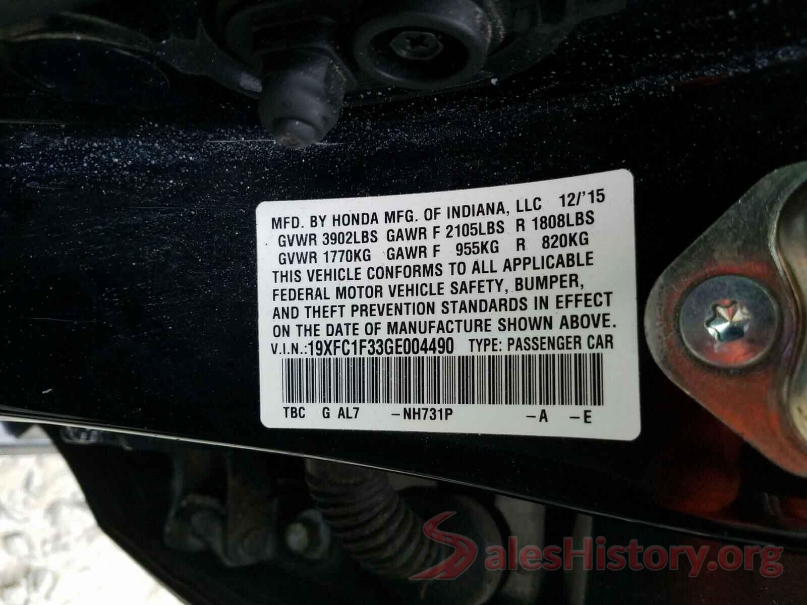 19XFC1F33GE004490 2016 HONDA CIVIC