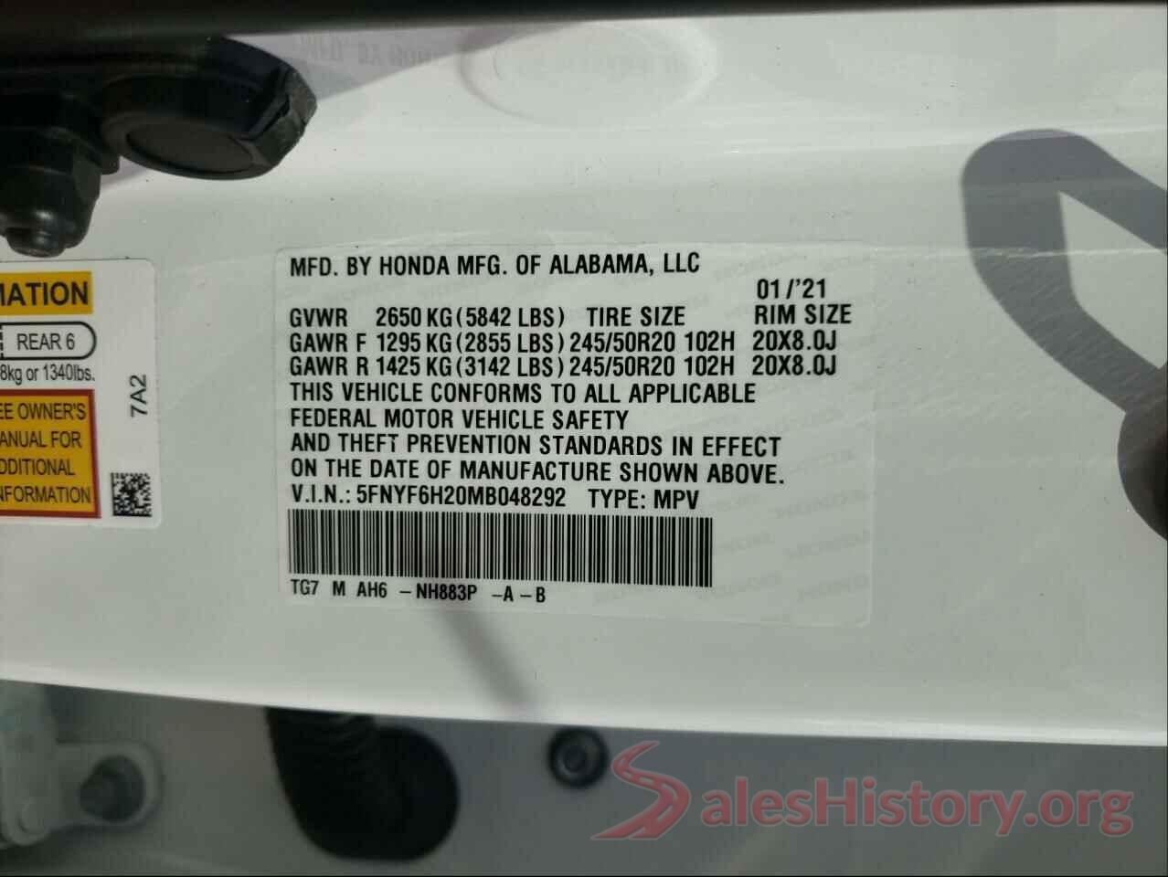 5FNYF6H20MB048292 2021 HONDA PILOT