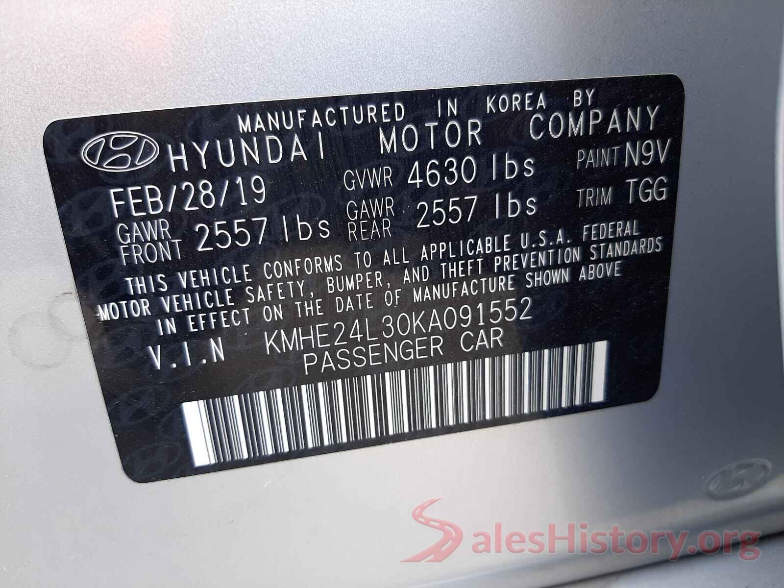 KMHE24L30KA091552 2019 HYUNDAI SONATA