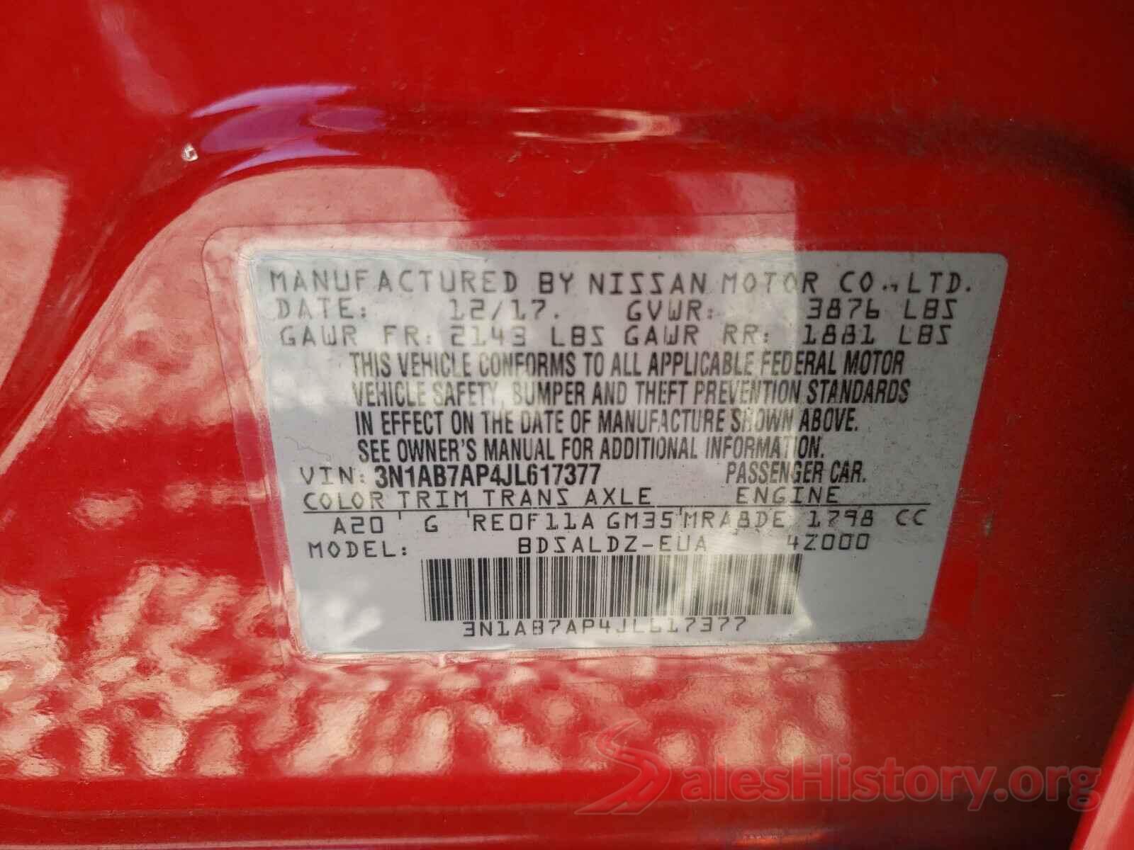 3N1AB7AP4JL617377 2018 NISSAN SENTRA