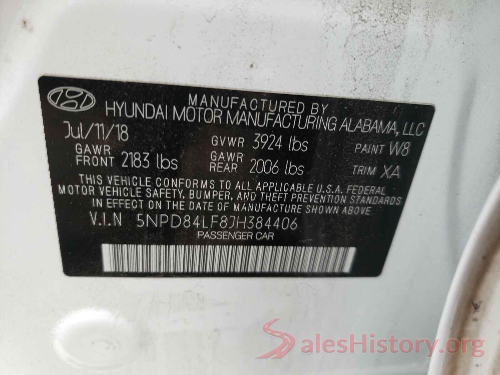 5NPD84LF8JH384406 2018 HYUNDAI ELANTRA