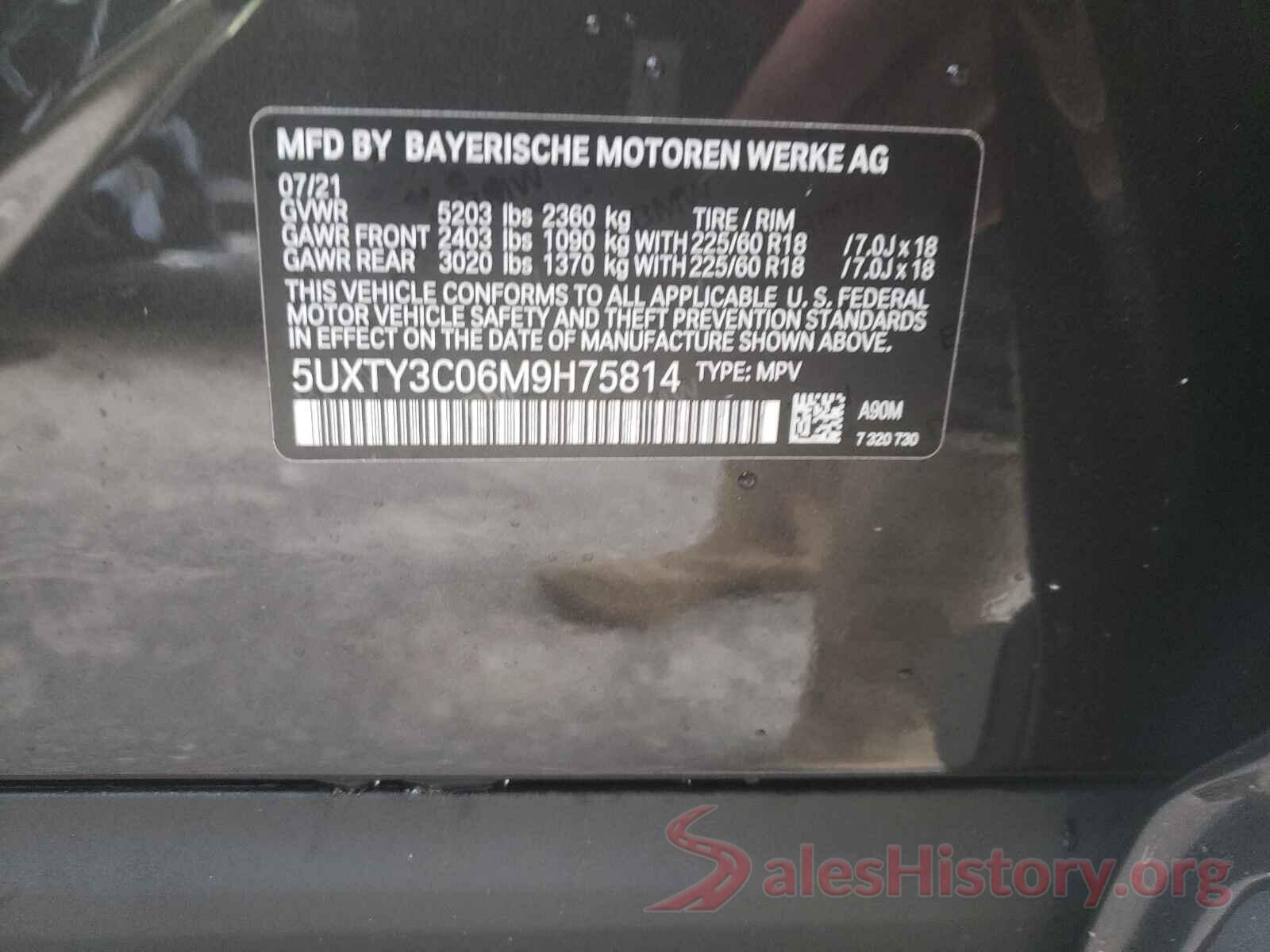 5UXTY3C06M9H75814 2021 BMW X3