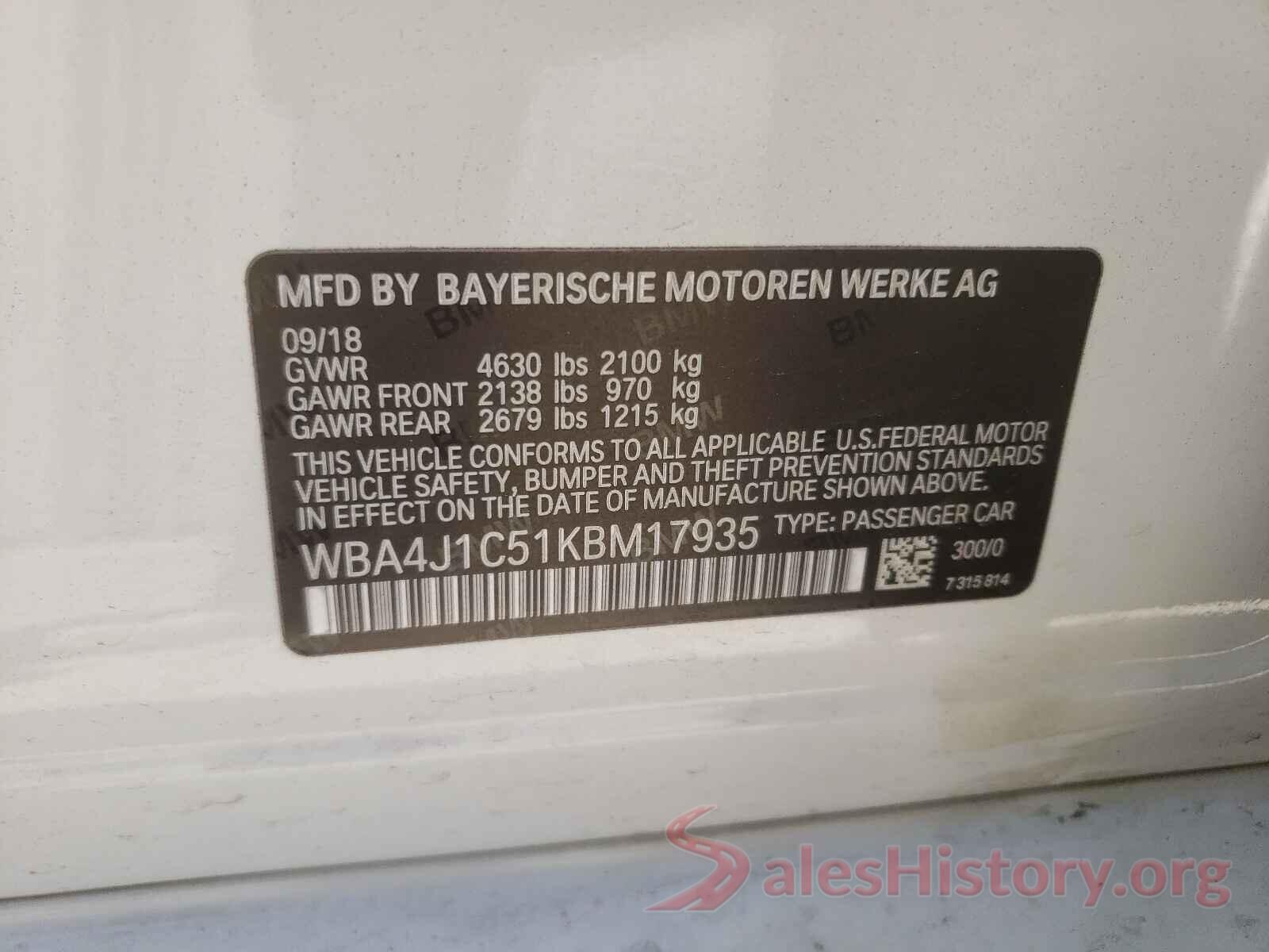 WBA4J1C51KBM17935 2019 BMW 4 SERIES