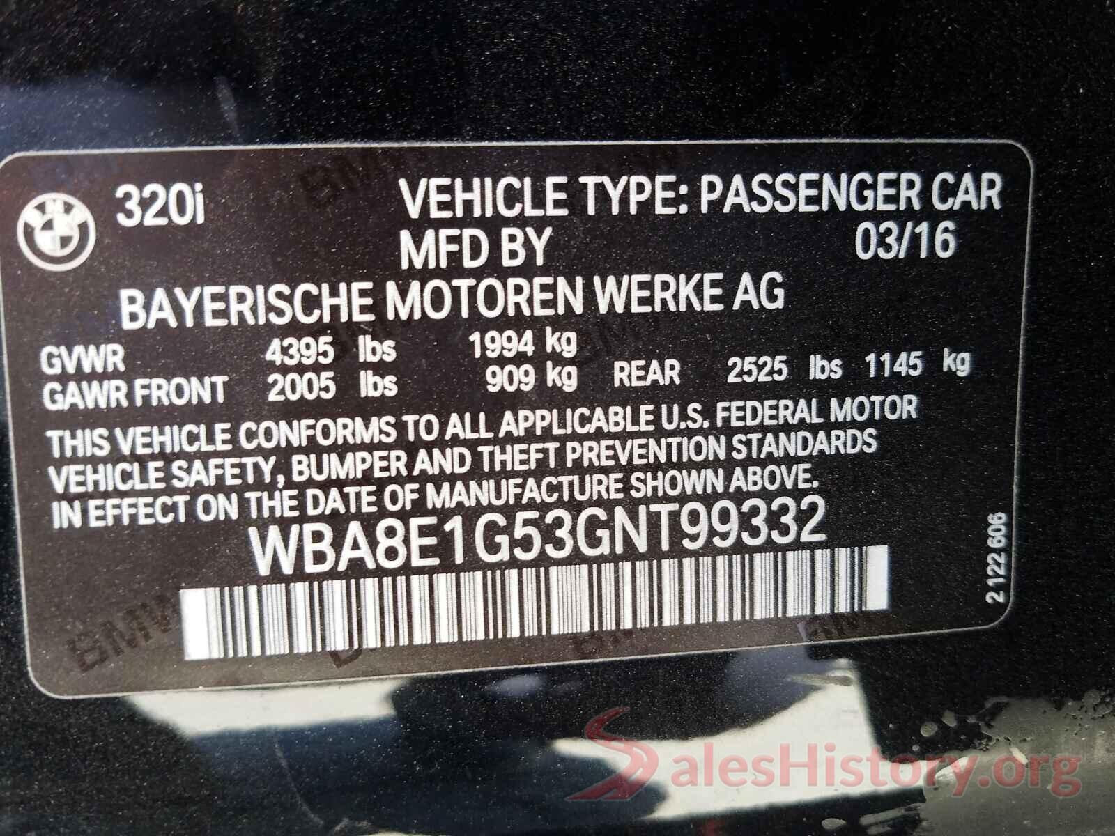 WBA8E1G53GNT99332 2016 BMW 3 SERIES