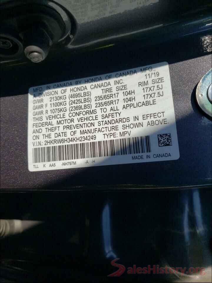 2HKRW6H34KH234249 2019 HONDA CRV