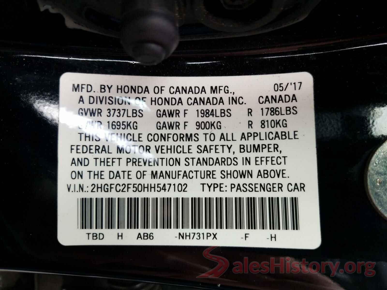 2HGFC2F50HH547102 2017 HONDA CIVIC