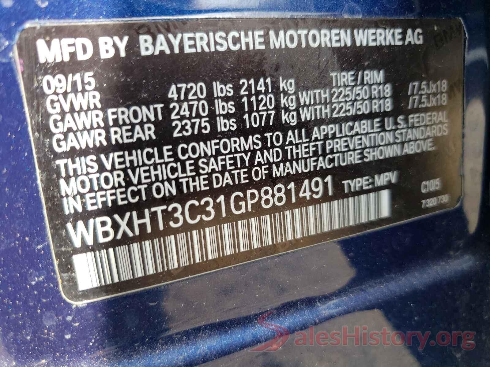 WBXHT3C31GP881491 2016 BMW X1