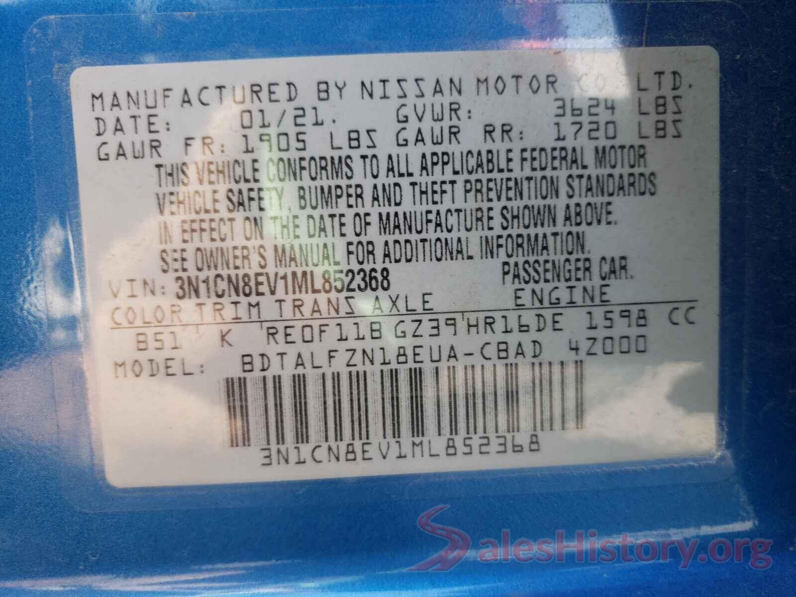 3N1CN8EV1ML852368 2021 NISSAN VERSA