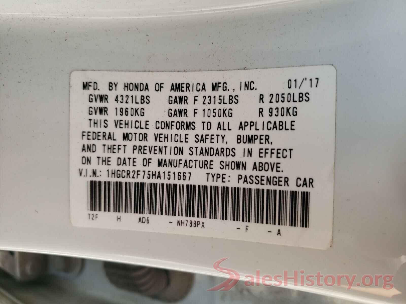 1HGCR2F75HA151667 2017 HONDA ACCORD