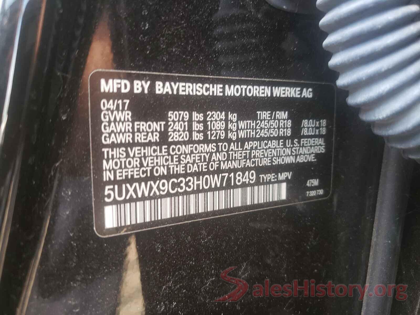 5UXWX9C33H0W71849 2017 BMW X3