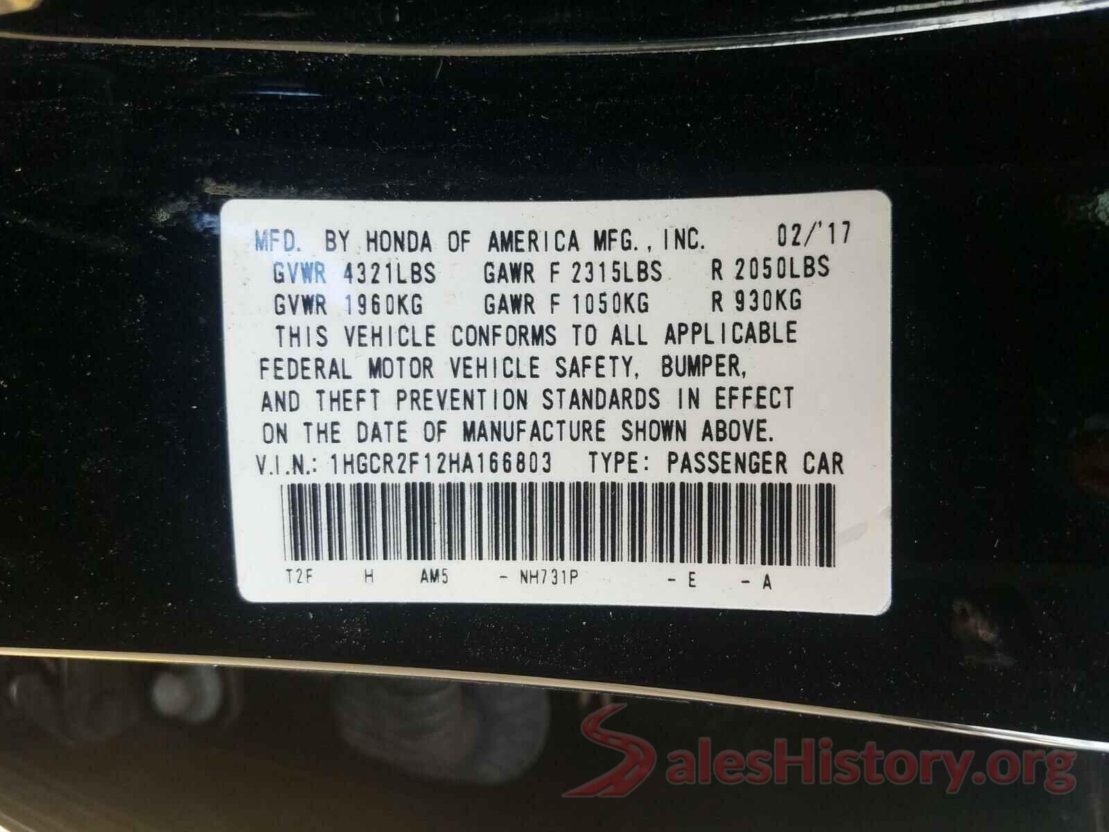 1HGCR2F12HA166803 2017 HONDA ACCORD