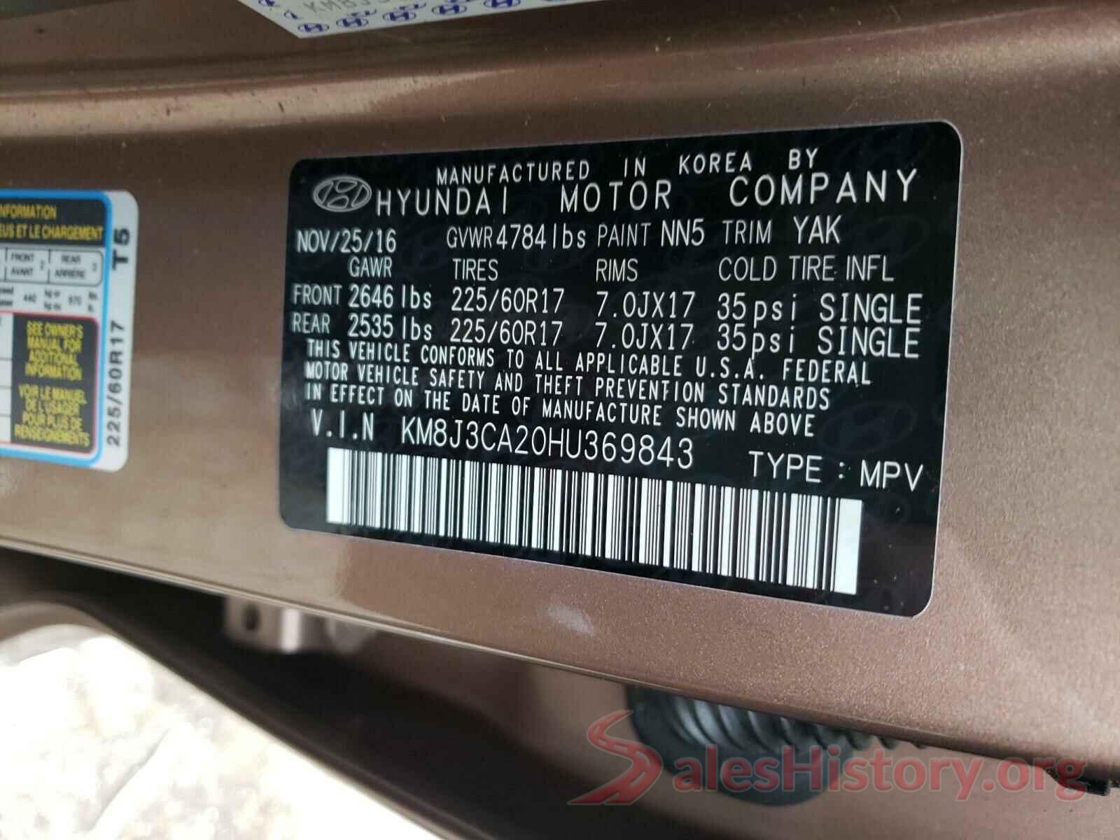 KM8J3CA20HU369843 2017 HYUNDAI TUCSON