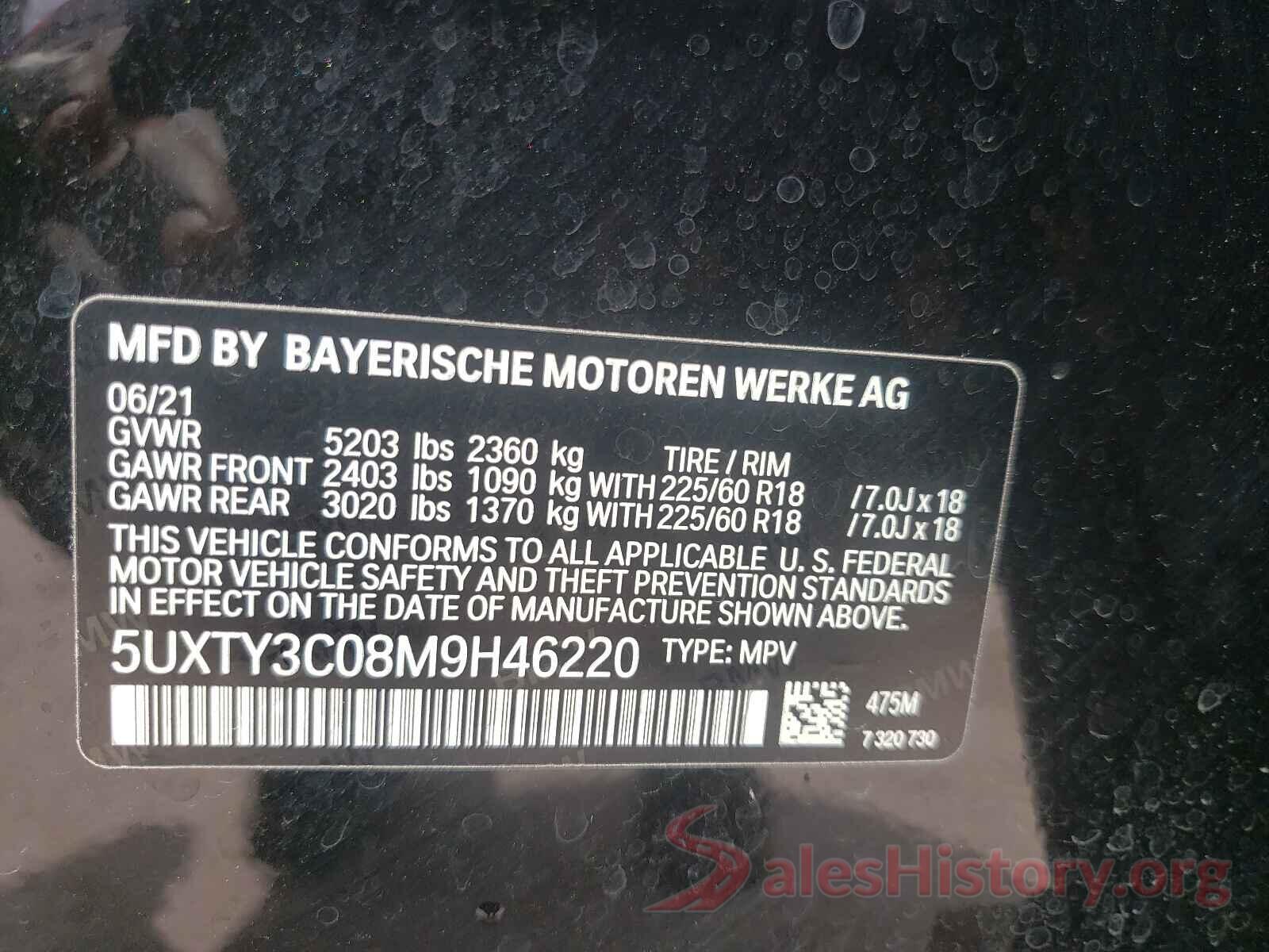 5UXTY3C08M9H46220 2021 BMW X3