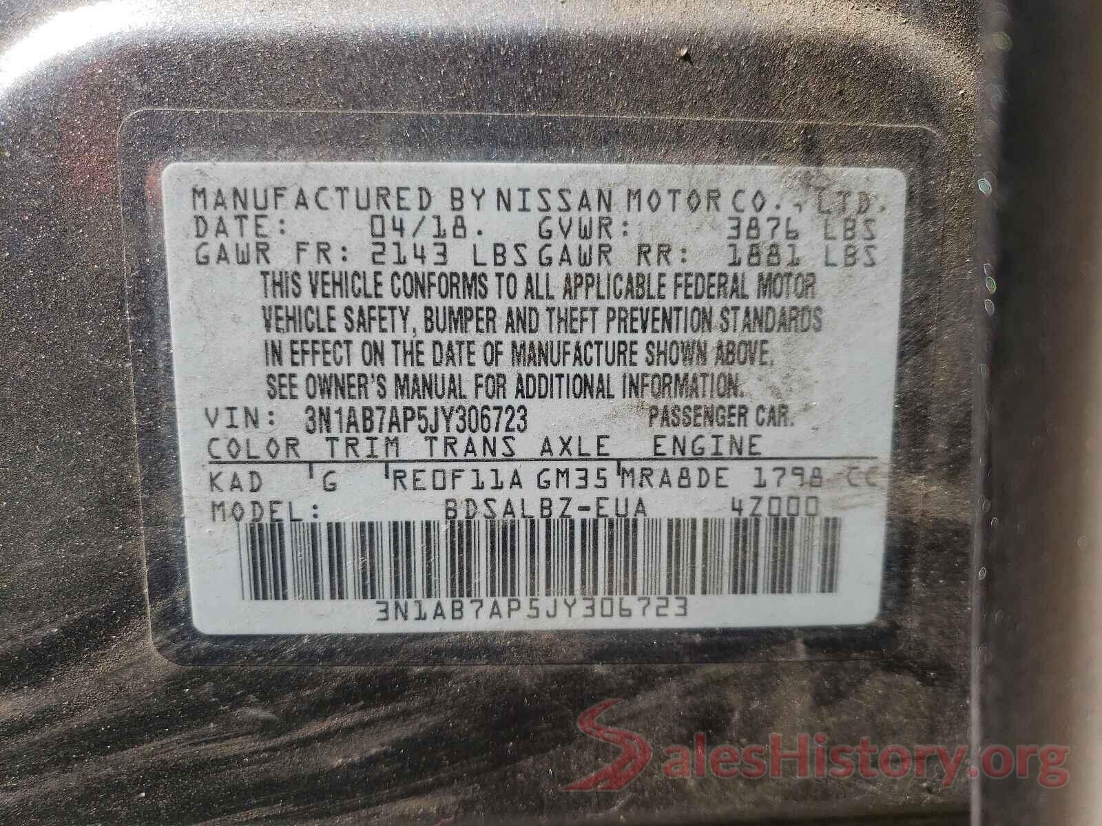 3N1AB7AP5JY306723 2018 NISSAN SENTRA