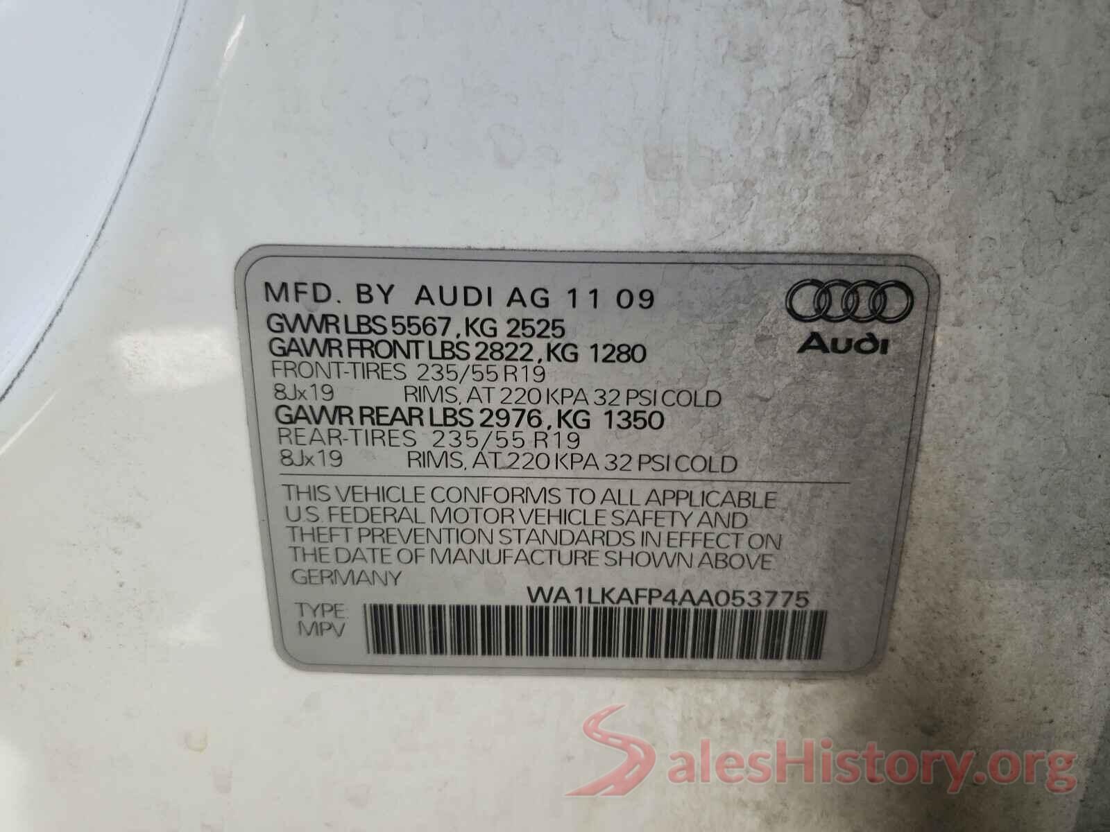 WA1LKAFP4AA053775 2010 AUDI Q5