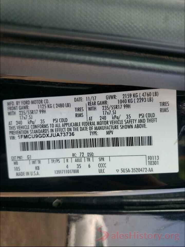 1FMCU9GDXJUA73736 2018 FORD ESCAPE