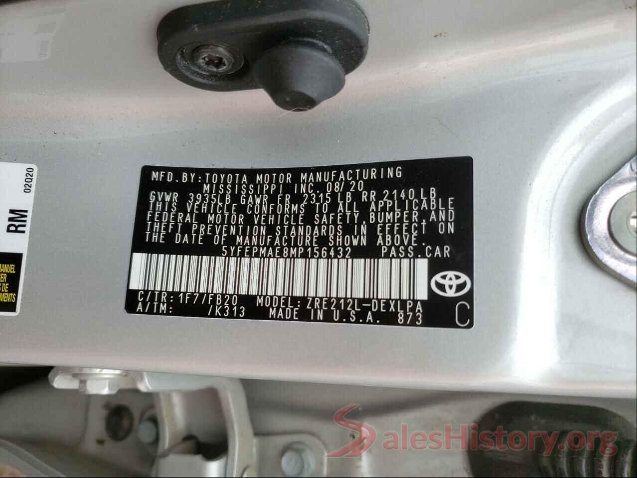 5YFEPMAE8MP156432 2021 TOYOTA COROLLA