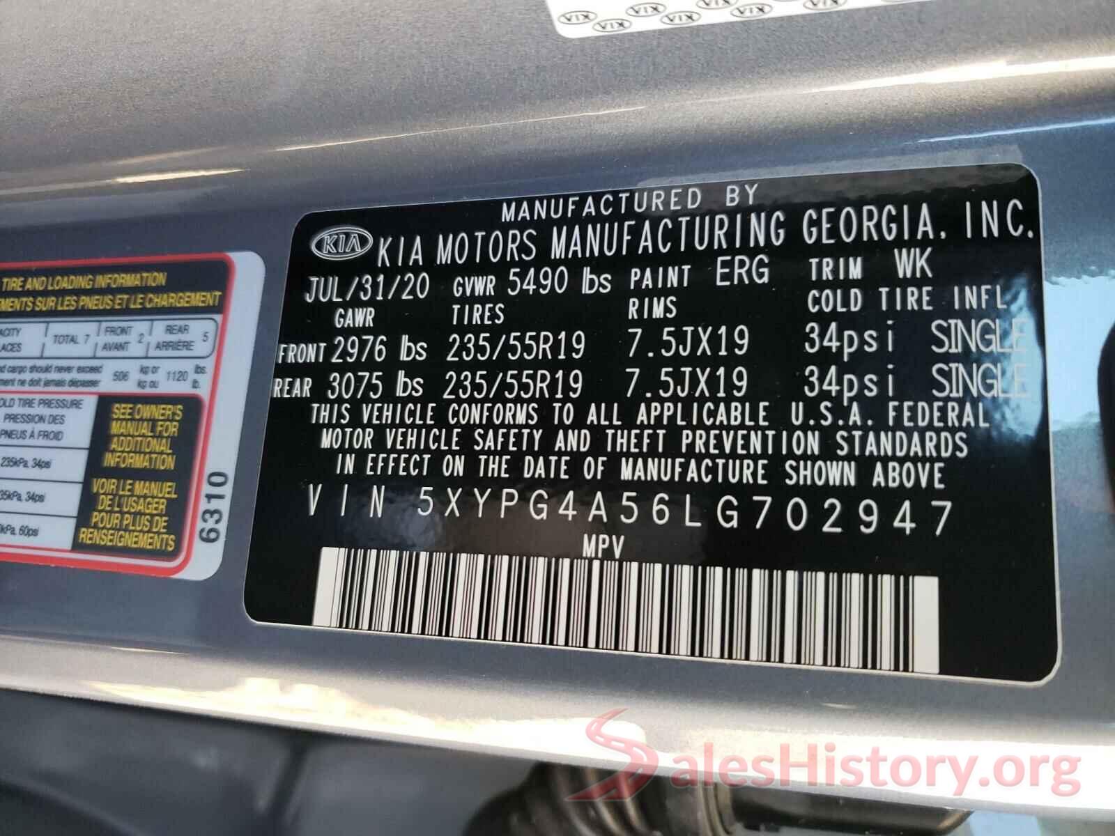 5XYPG4A56LG702947 2020 KIA SORENTO