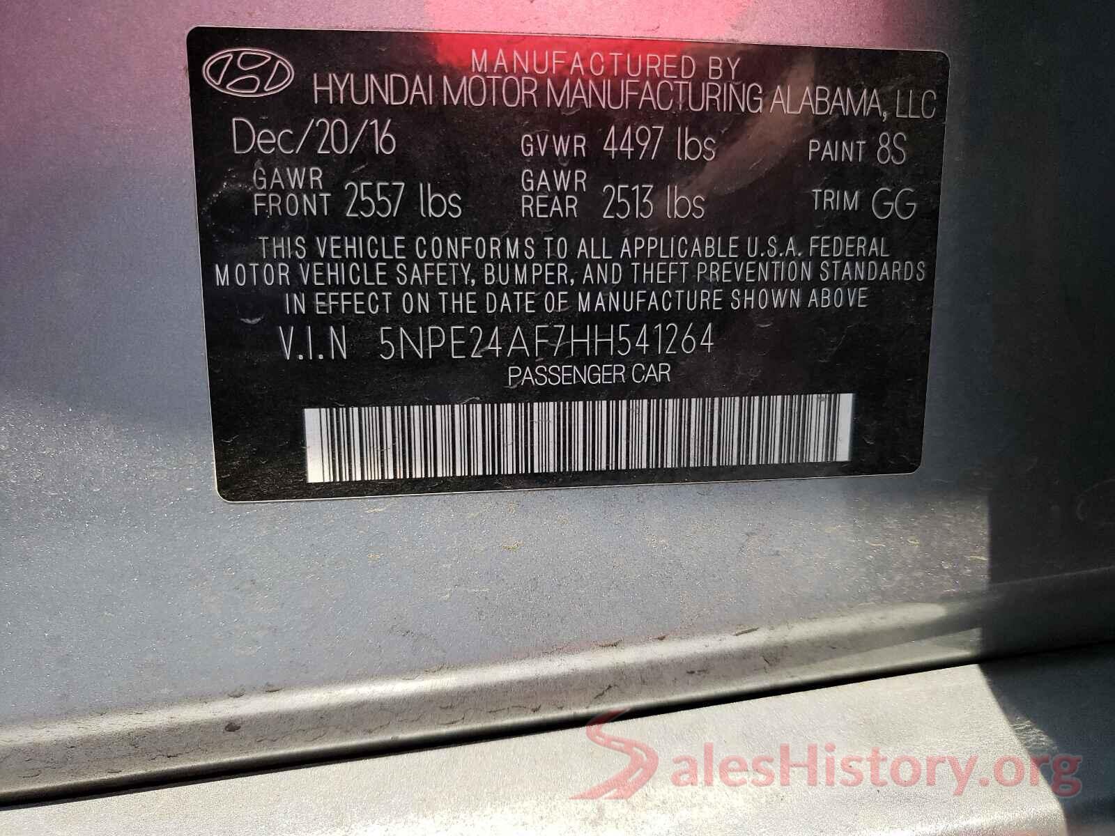 5NPE24AF7HH541264 2017 HYUNDAI SONATA