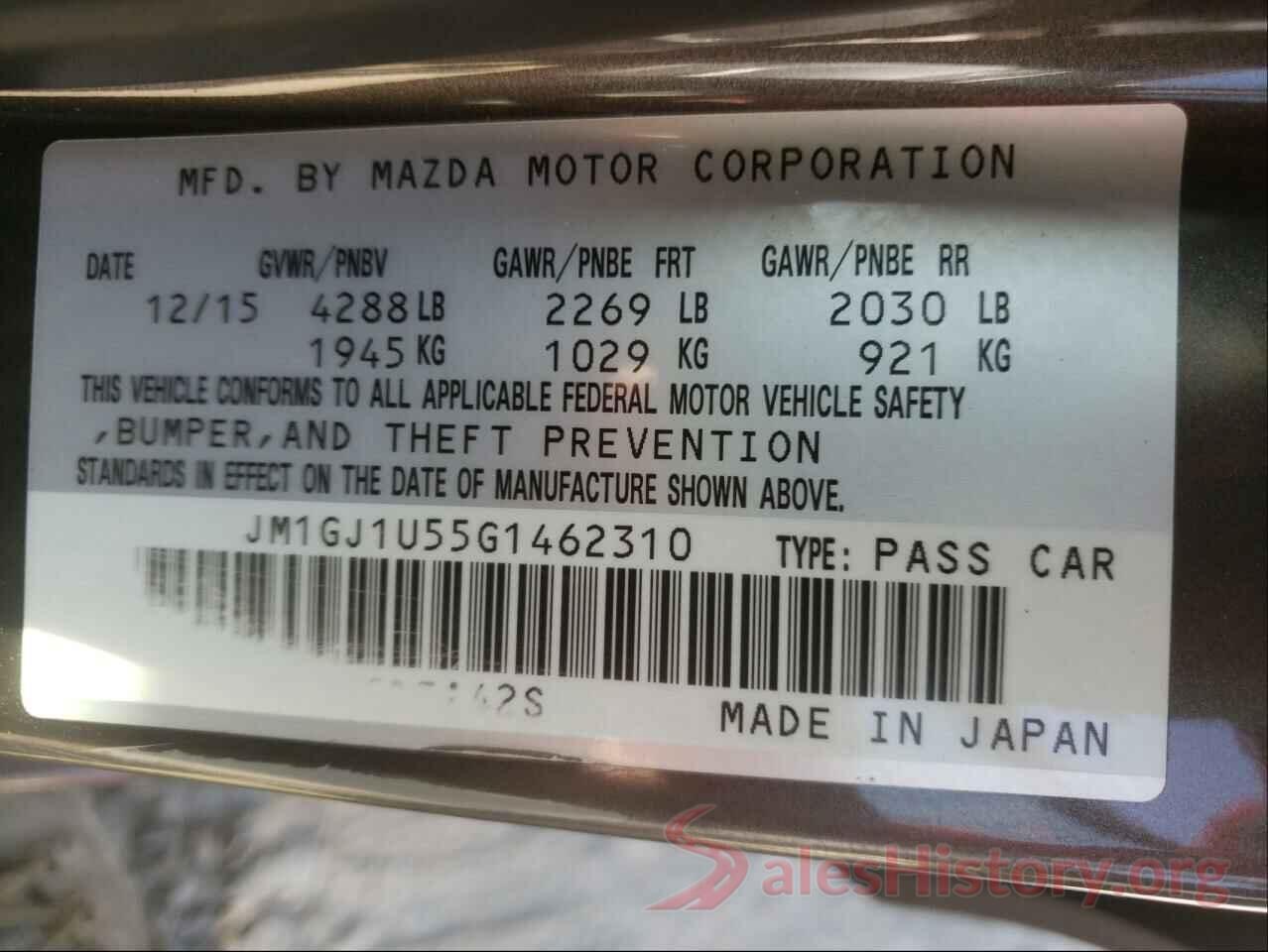 JM1GJ1U55G1462310 2016 MAZDA 6