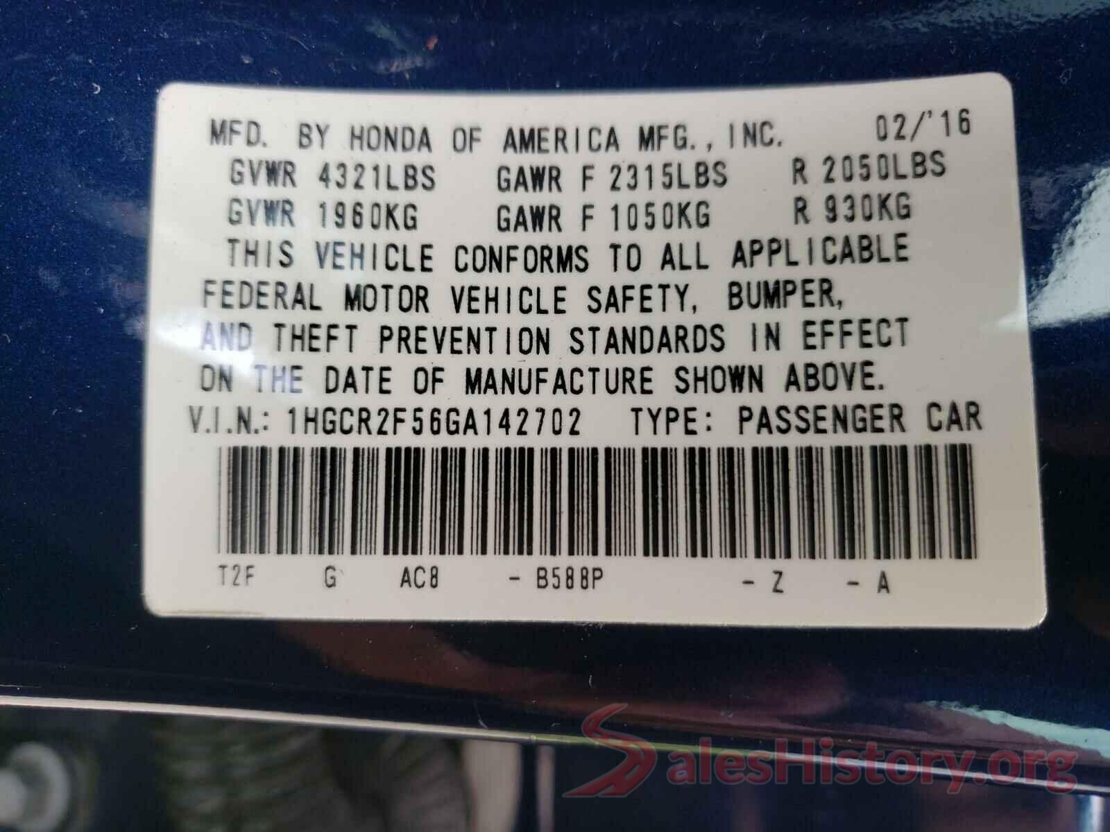 1HGCR2F56GA142702 2016 HONDA ACCORD