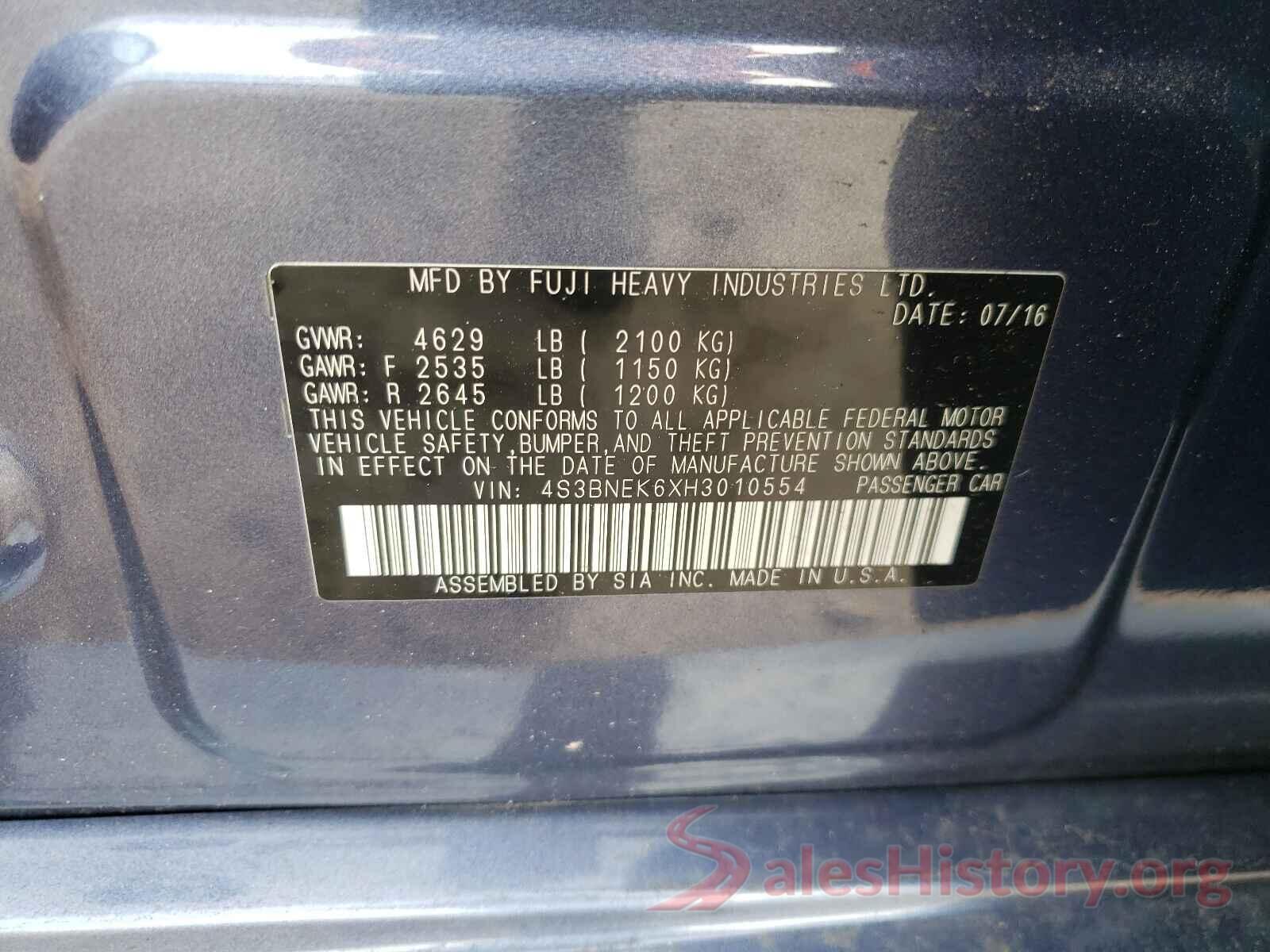 4S3BNEK6XH3010554 2017 SUBARU LEGACY