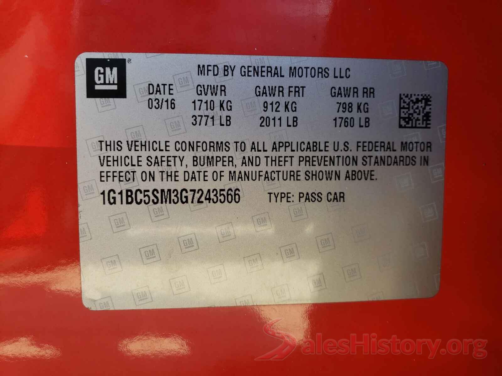 1G1BC5SM3G7243566 2016 CHEVROLET CRUZE