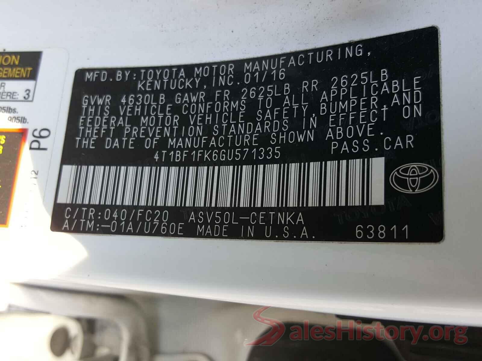 4T1BF1FK6GU571335 2016 TOYOTA CAMRY