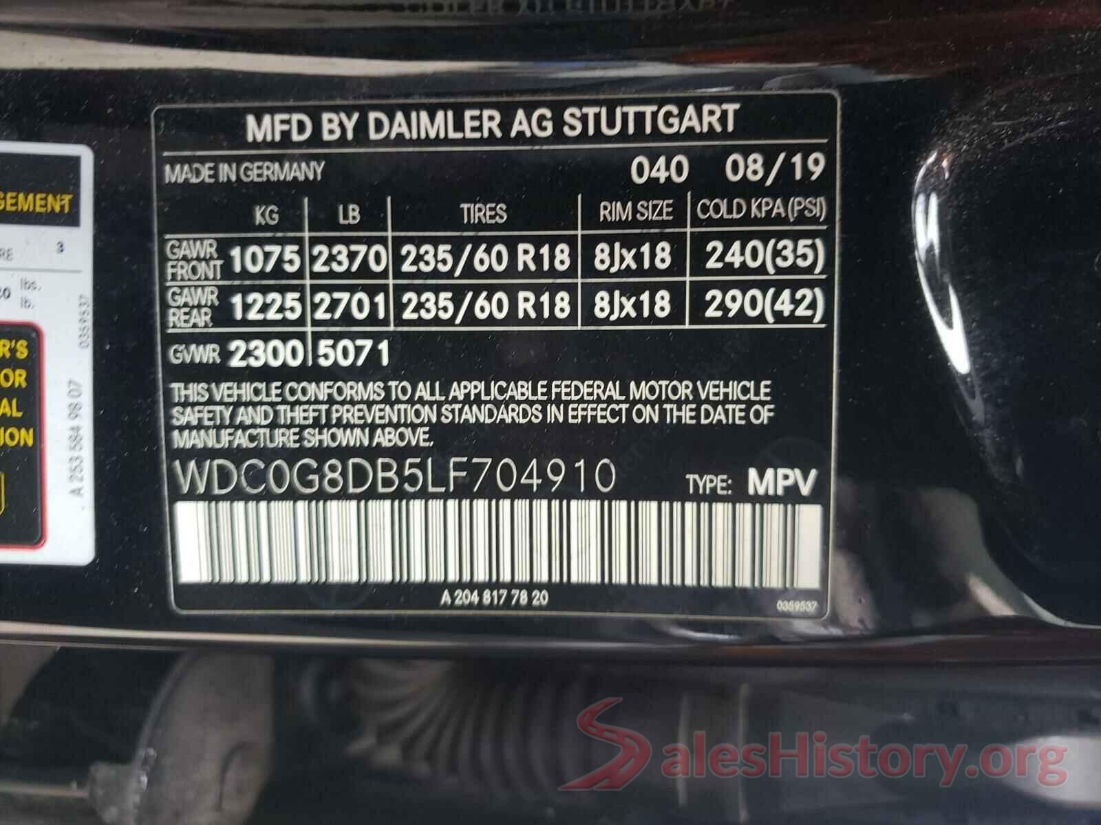 WDC0G8DB5LF704910 2020 MERCEDES-BENZ GLC-CLASS