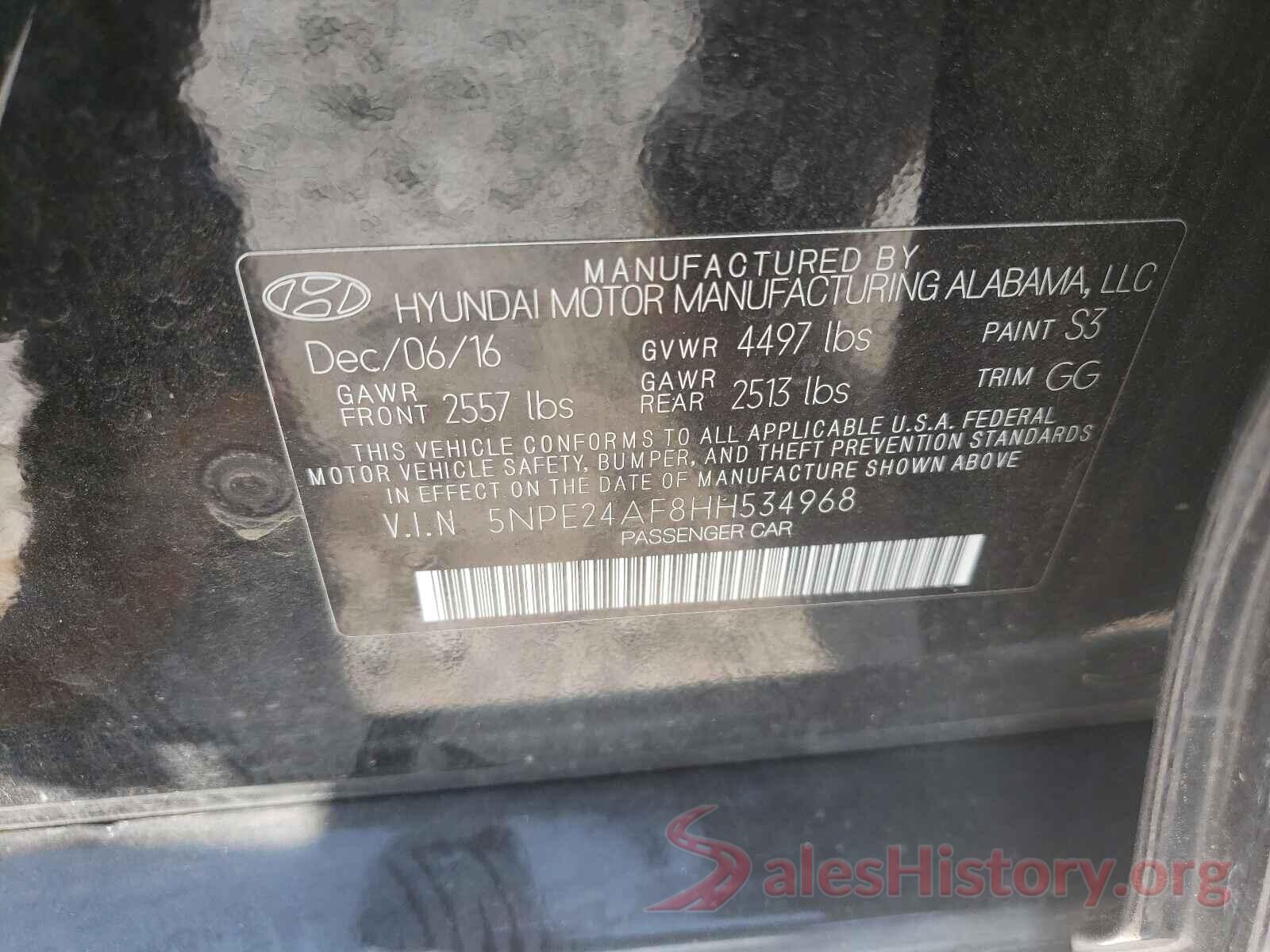 5NPE24AF8HH534968 2017 HYUNDAI SONATA