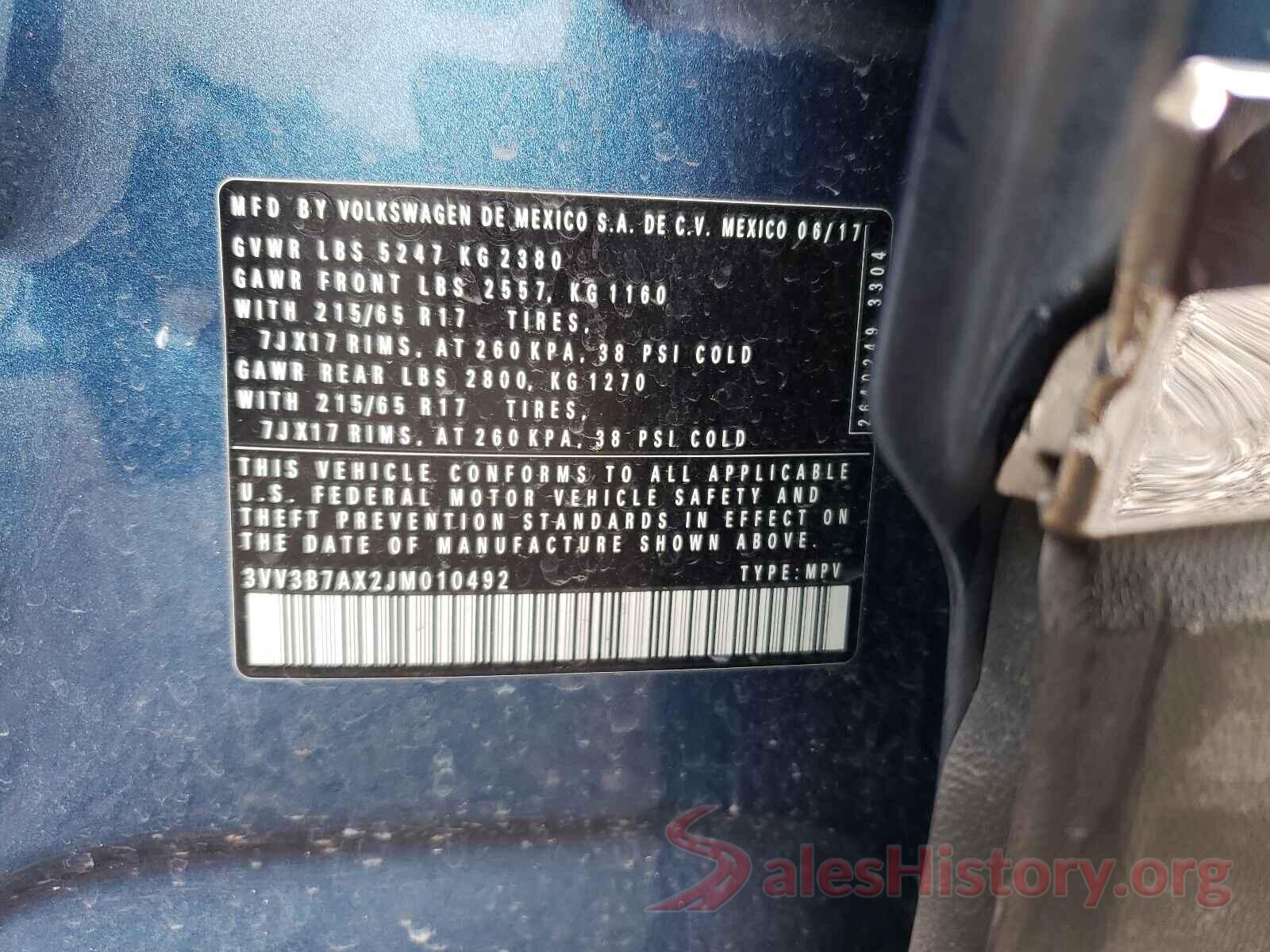 3VV3B7AX2JM010492 2018 VOLKSWAGEN TIGUAN