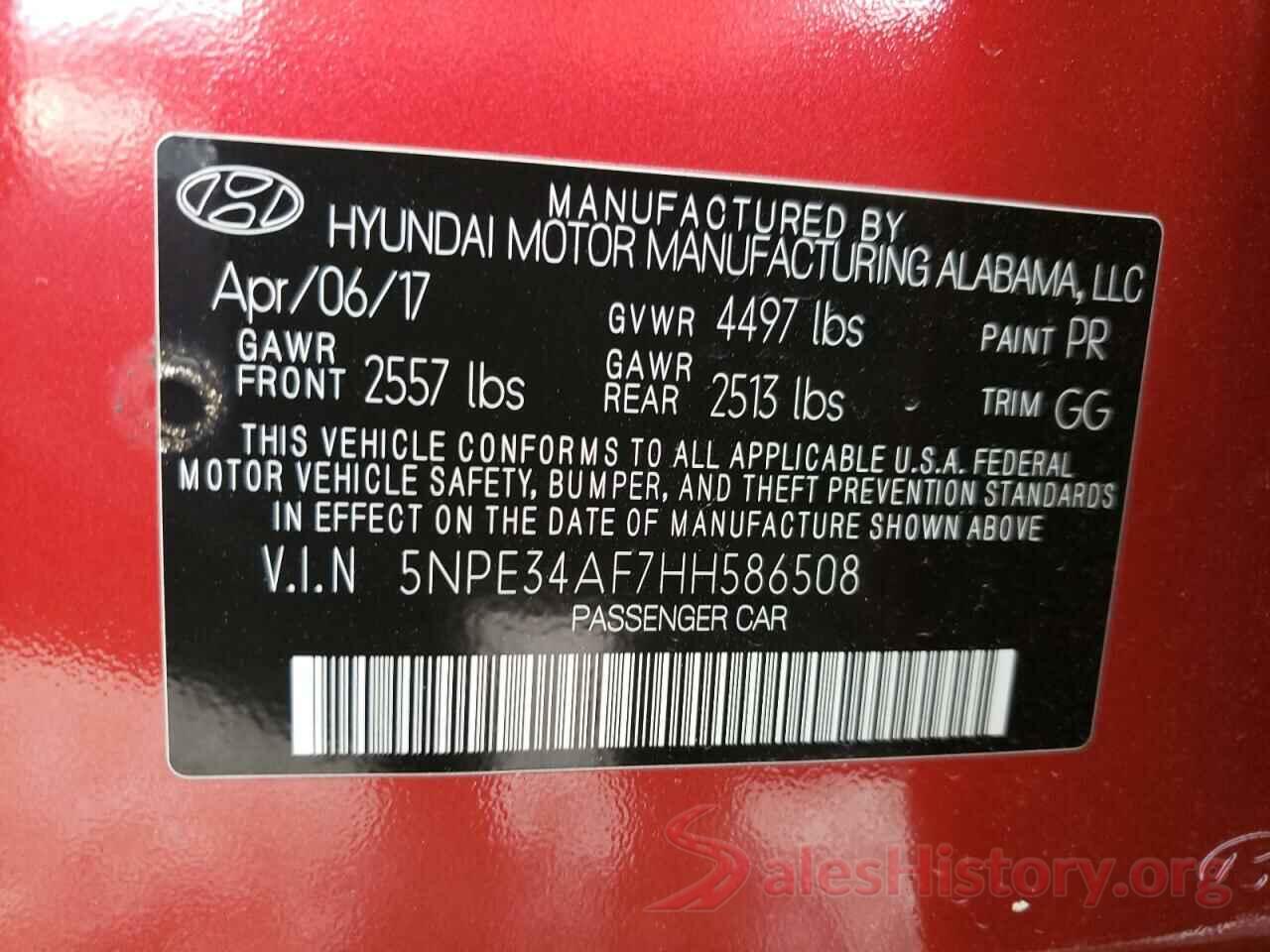 5NPE34AF7HH586508 2017 HYUNDAI SONATA