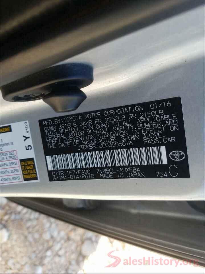 JTDKBRFU0G3505076 2016 TOYOTA PRIUS