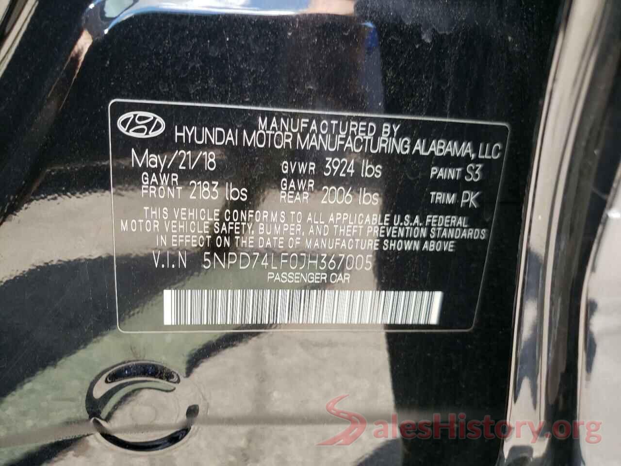 5NPD74LF0JH367005 2018 HYUNDAI ELANTRA