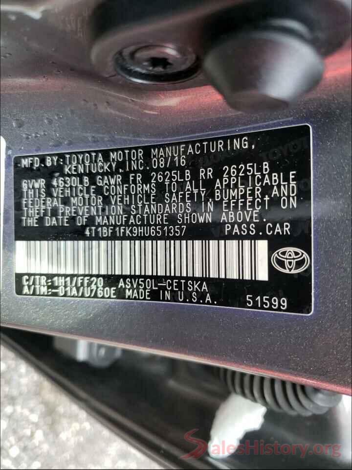 4T1BF1FK9HU651357 2017 TOYOTA CAMRY