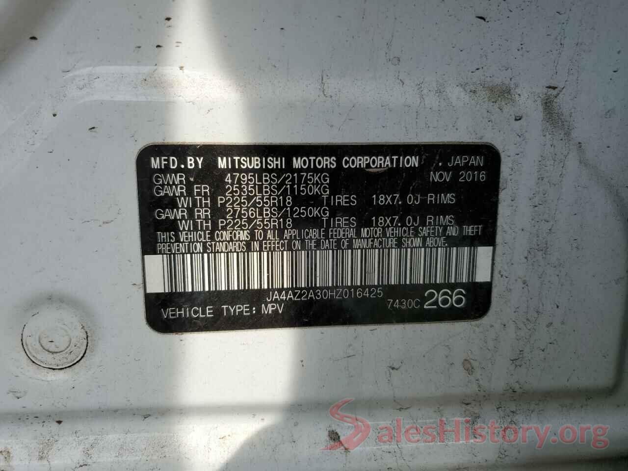 JA4AZ2A30HZ016425 2017 MITSUBISHI OUTLANDER