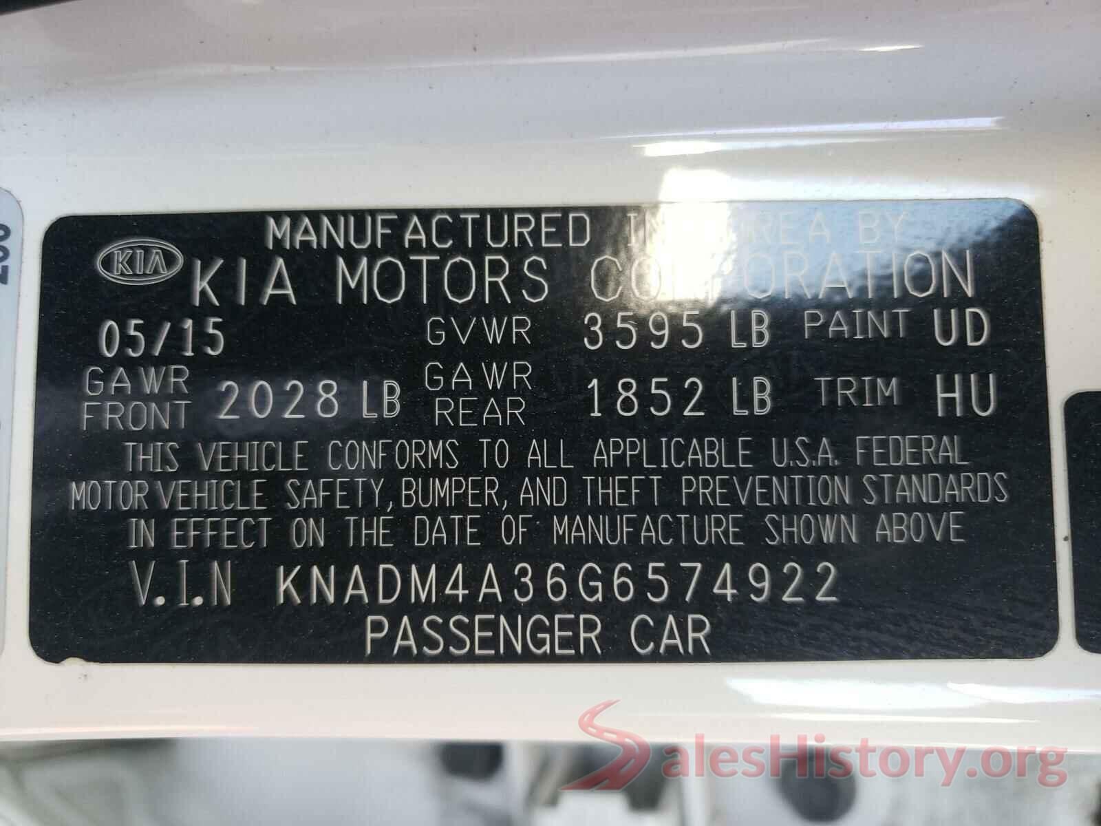 KNADM4A36G6574922 2016 KIA RIO