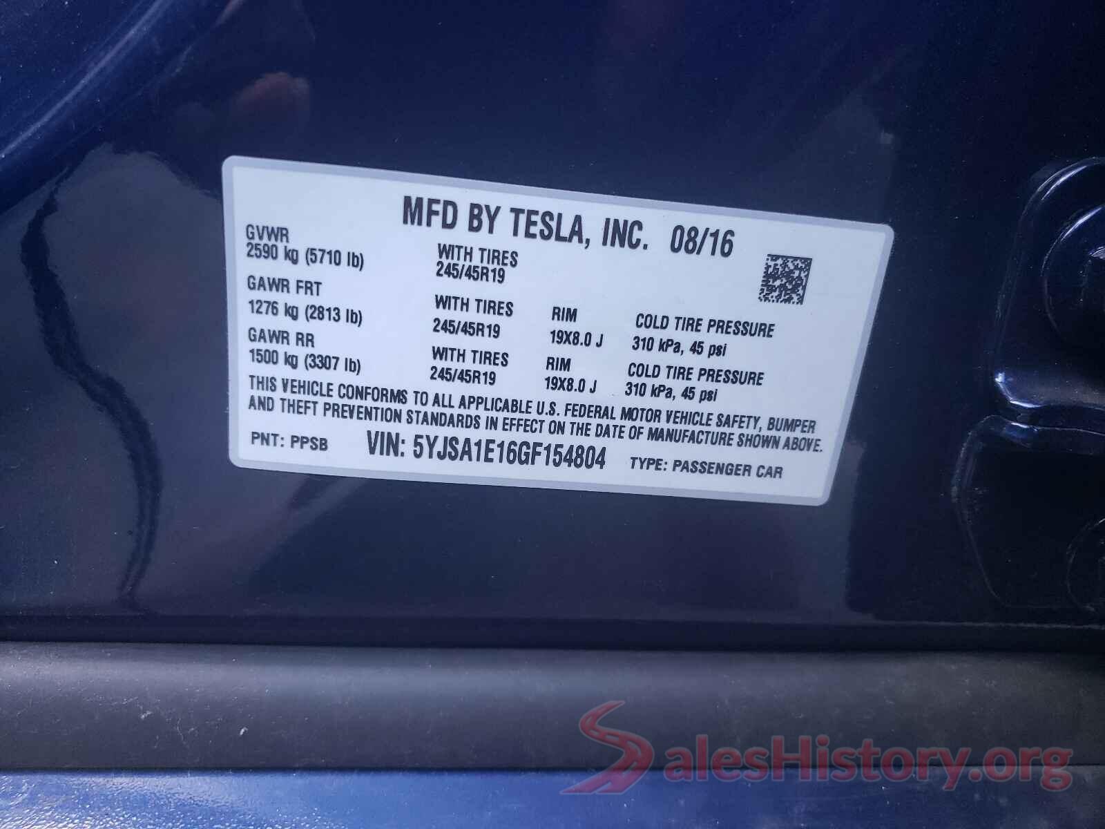 5YJSA1E16GF154804 2016 TESLA MODEL S