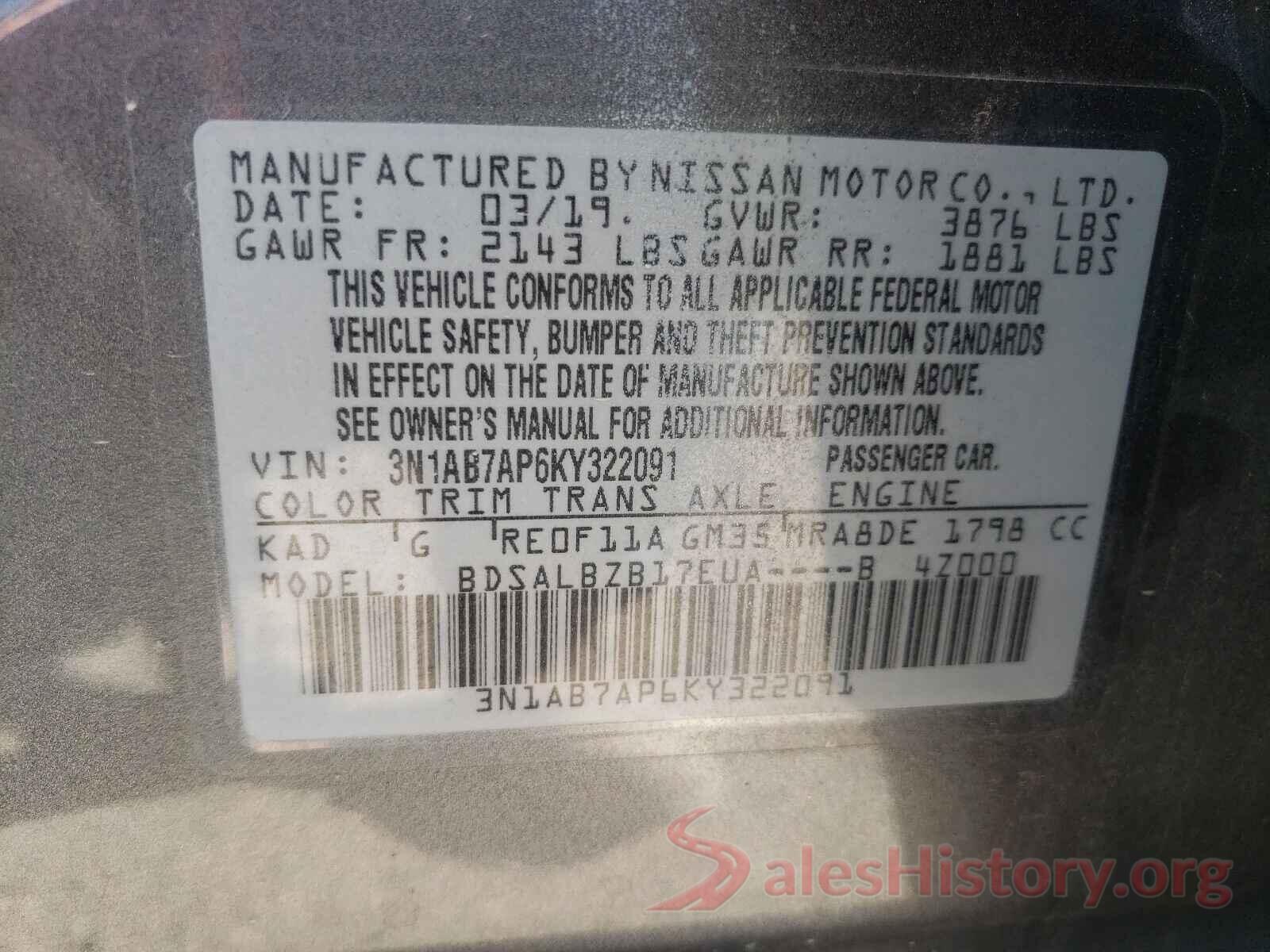 3N1AB7AP6KY322091 2019 NISSAN SENTRA