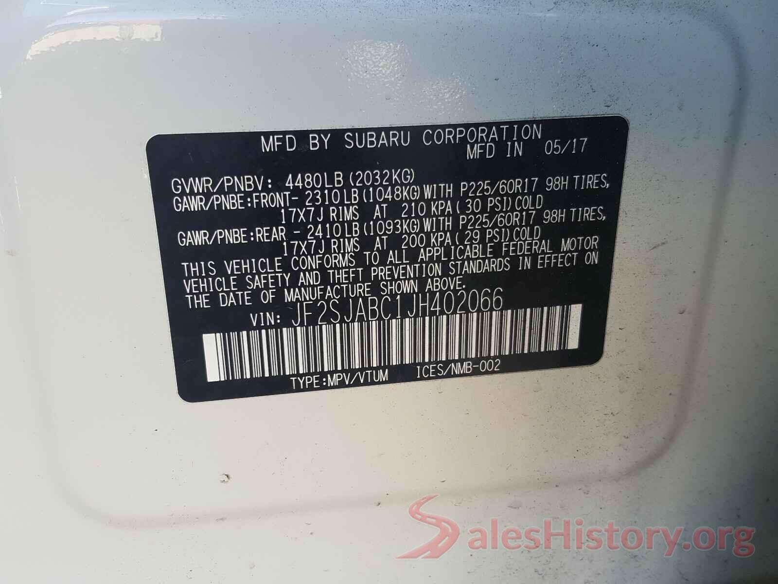 JF2SJABC1JH402066 2018 SUBARU FORESTER