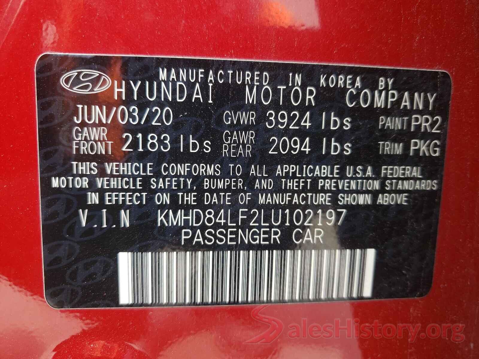 KMHD84LF2LU102197 2020 HYUNDAI ELANTRA