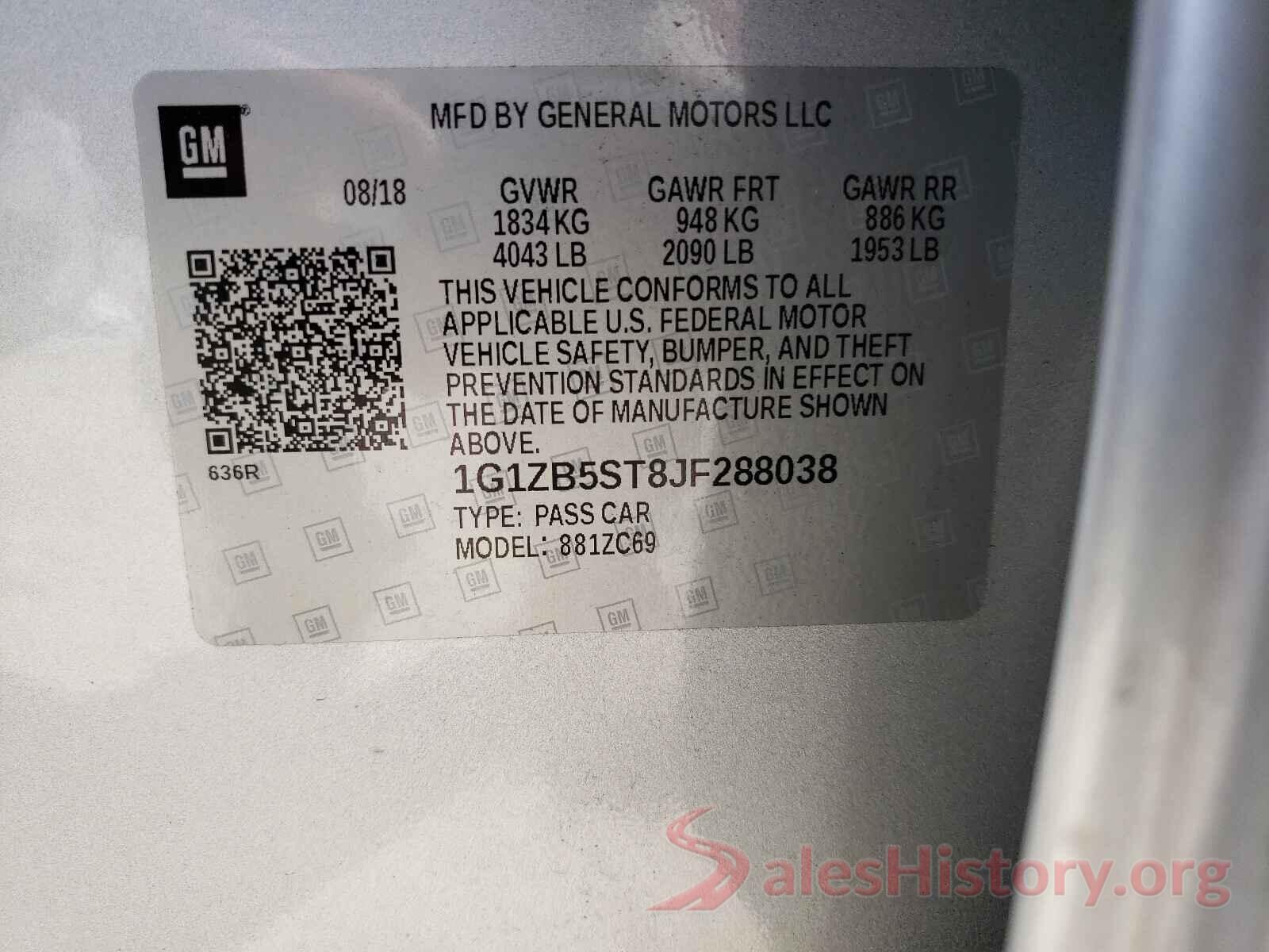 1G1ZB5ST8JF288038 2018 CHEVROLET MALIBU