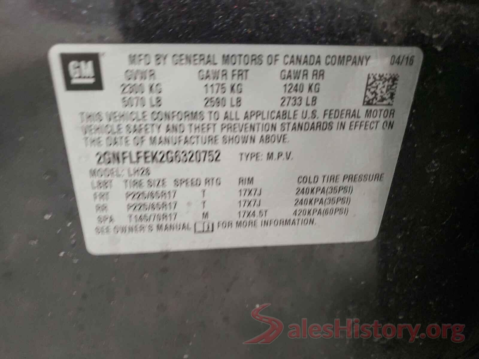 2GNFLFEK2G6320752 2016 CHEVROLET EQUINOX